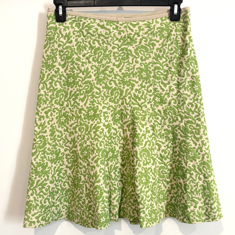 J Crew Paisley Flounced Skirt 6 Linen Blend Damask A-Line Preppy Coastal 21934